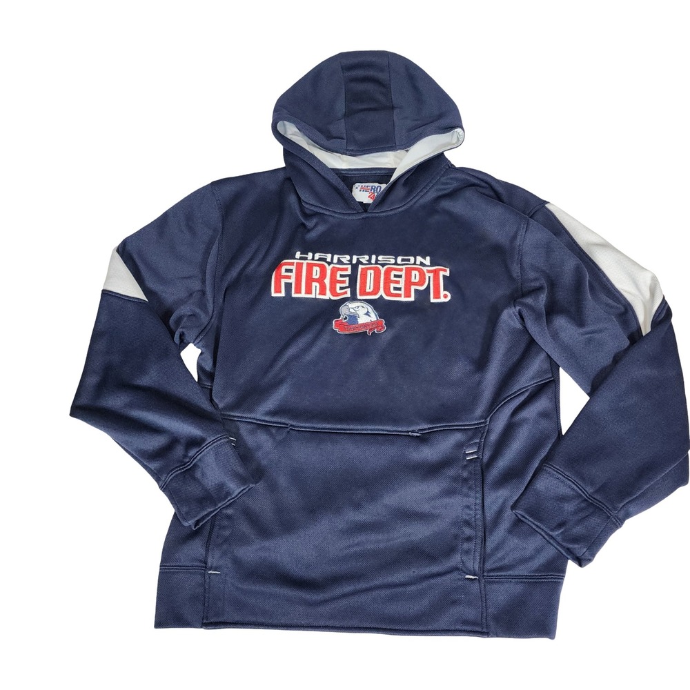 Hero 247 Mens Harrison Fire Dept Navy Blue Performance Hoodie Sweatshirt‎ Large